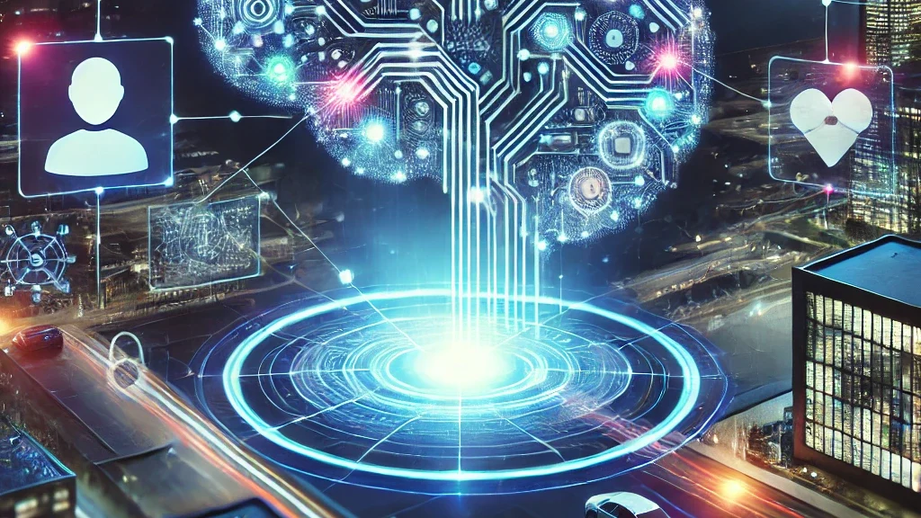 DALL·E-2025-03-14-16.59.13-A-futuristic-digital-illustration-of-artificial-intelligence-AI-in-action.-The-image-features-a-glowing-AI-brain-composed-of-interconnected-circuits-edited Sala do Futuro - Como a Realidade Aumentada e Virtual Transformarão