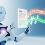 Ilustração de uma inteligência artificial lendo e resumindo um documento em PDF