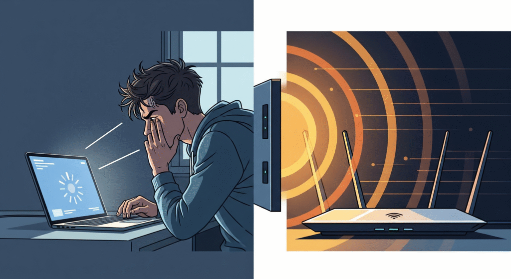 techguiado_roteador_sinal_fraco_tela_loading-1024x559 Wi-Fi Lento? 8 Dicas Práticas para Acelerar sua Internet em Casa Agora Mesmo