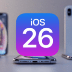 O logo do iOS 26 em destaque, ilustrando a lista de iPhones que não recebem o iOS 26, com os modelos XS e XR ao fundo