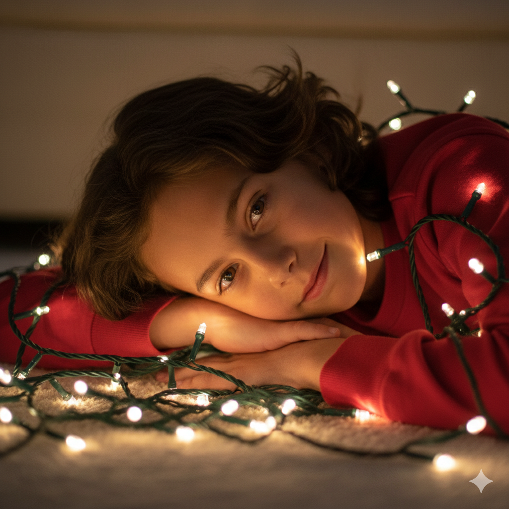 prompt-de-natal-menino-crianca-crianca-deitado-luzes-neve-quarto-techguiado Prompt Natal Menino: Guia Completo para Criar Imagens com IA