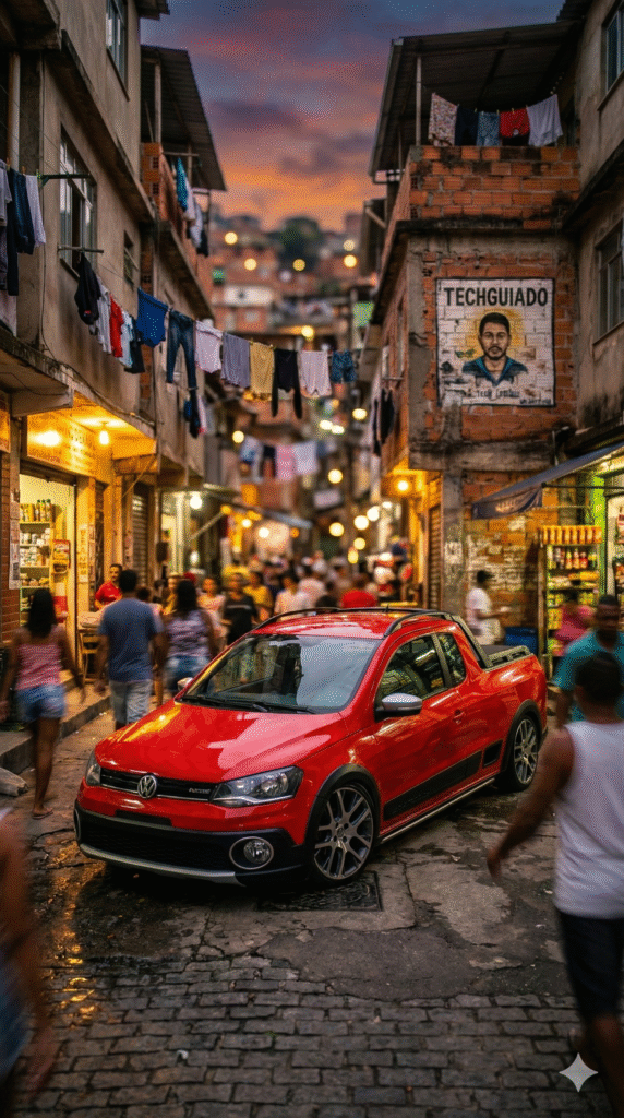 promt-carro-rebaixado-ia-comunidade-favela-saveiro-vermelha-techguiado-572x1024 Favela Venceu Prompt Carro IA: 6 Comandos Prontos para Carros em Favelas (Rio e SP)
