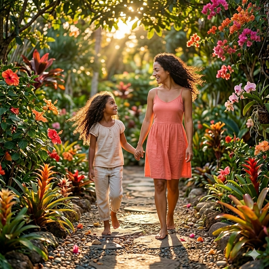 prompts-ia-gemini-dia-das-maes-jardim-techguiado 10+ Prompts IA Dia das Mães 2026 para Criar Fotos Emocionantes com Sua Mãe