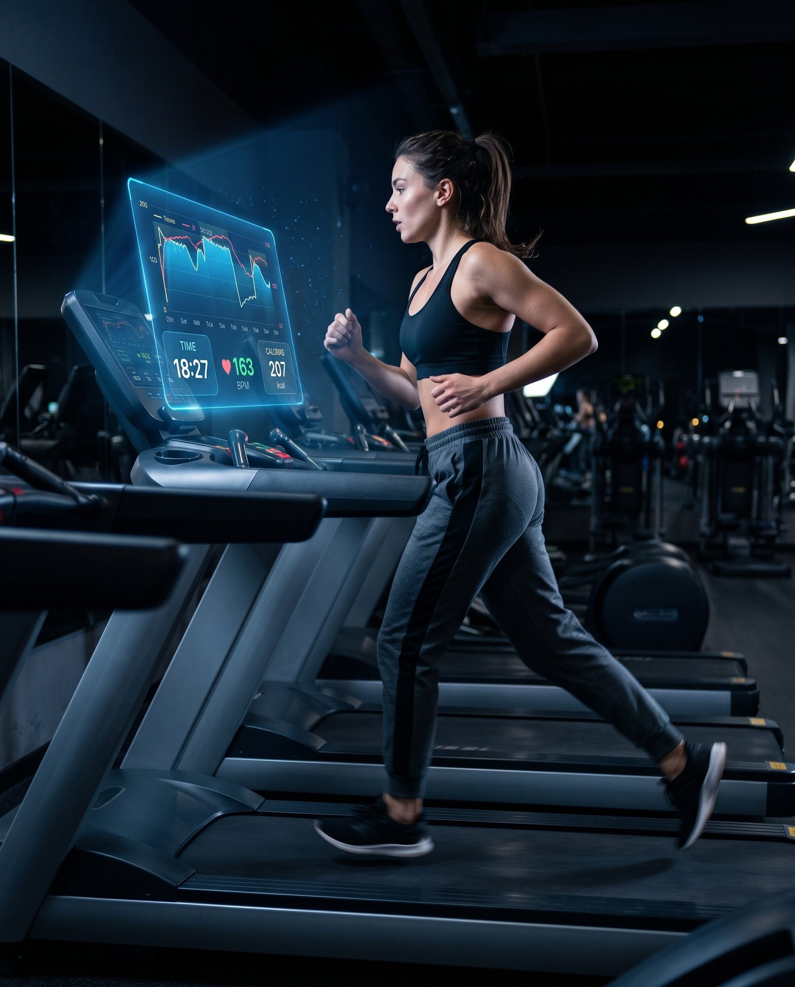 treino-esteira-holograma-dados-relogio-propmpt-academia-techguiado 10 Prompts Gemini para Foto de Academia com Dados do Treino